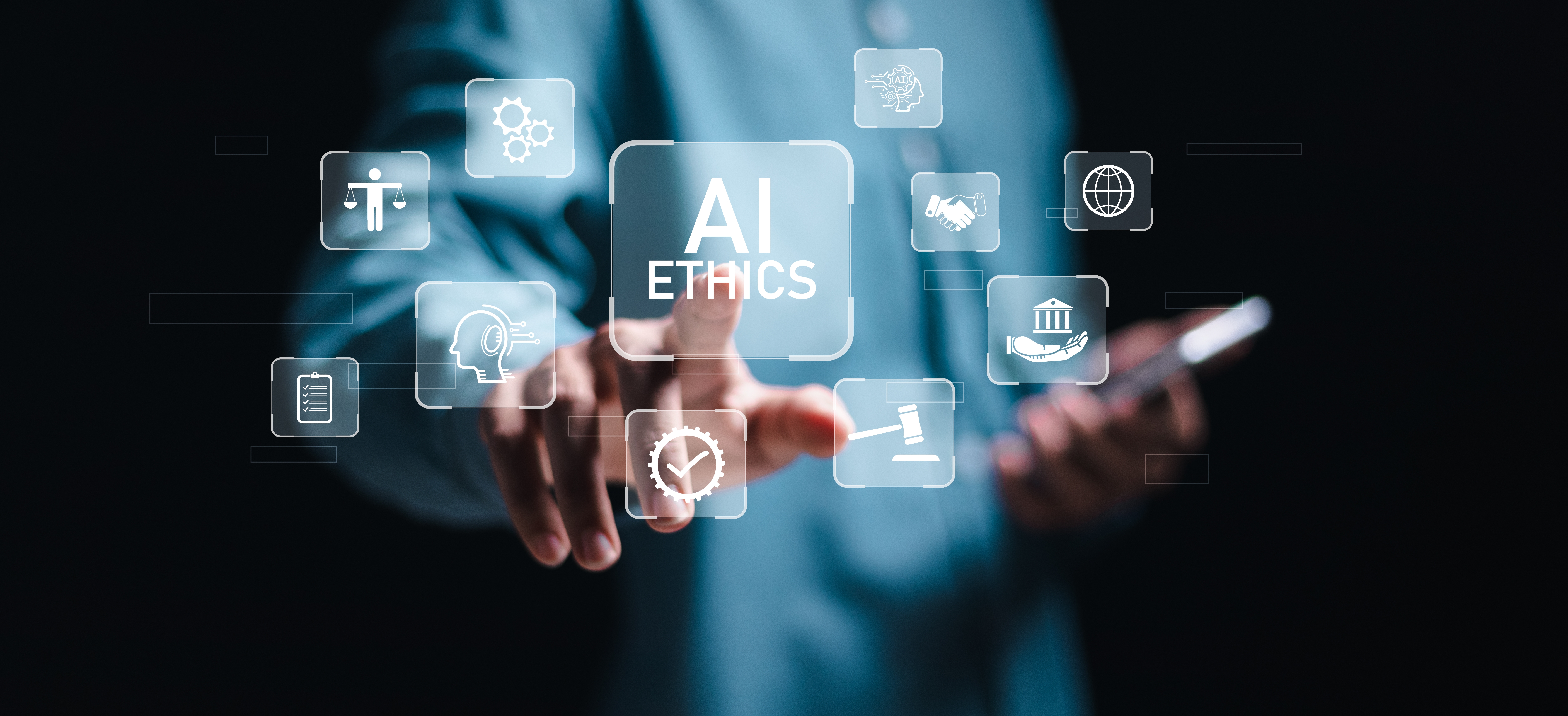 Ai,Ethics,Or,Ai,Law,Concept.,Businessman,Touching,Virtual,Ai